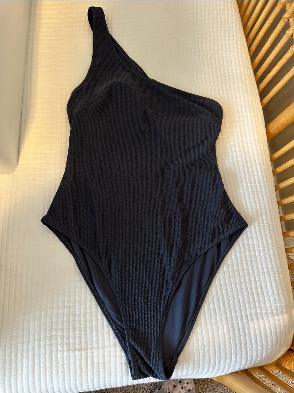 H&M Black One-Shoulder Ribbed Women's Swimsuit